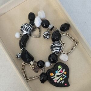 Chunky And Bold Acrylic Bead Zebra Print Charm Bracelet